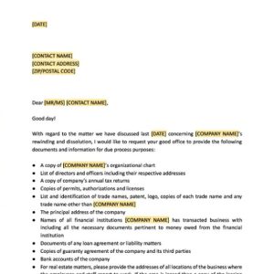 Request for Documentation Company Dissolution Template