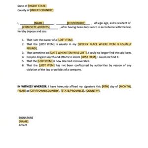 Affidavit of Loss Template