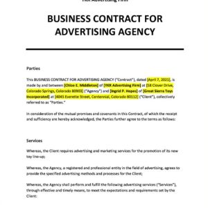 Editable Business Contract for Advertising Agency Template