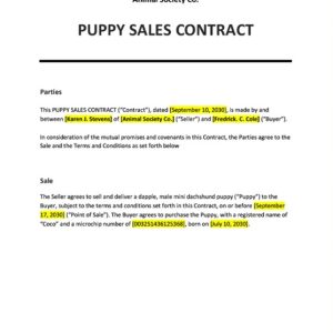 Puppy Sales Contract Template
