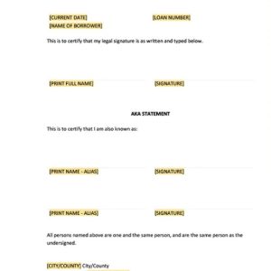 Signature and Name Affidavit Template