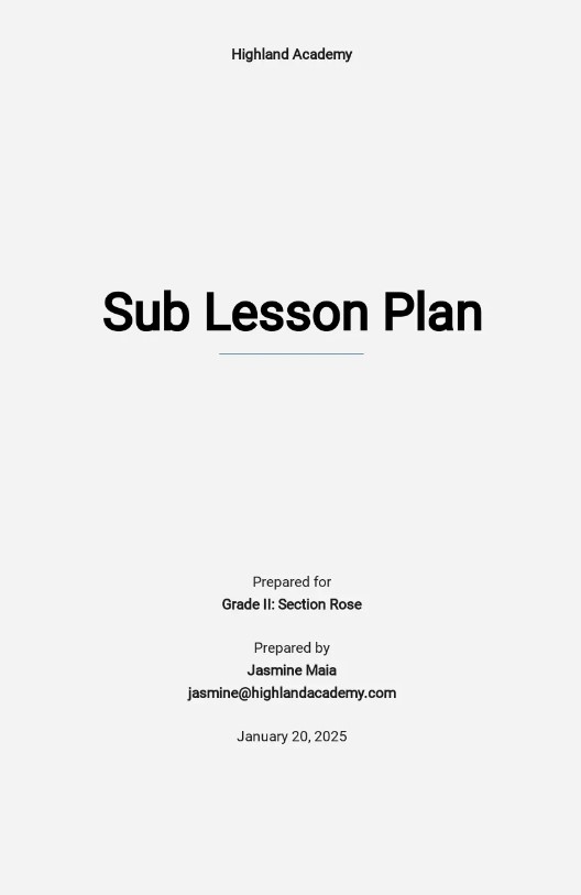 Free Sub Lesson Plan Template