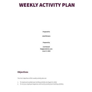 Free Weekly Activity Plan Template