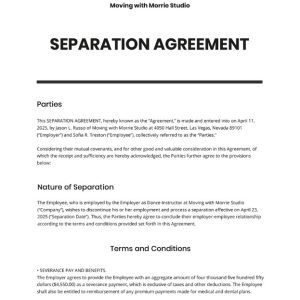 Separation Agreement Template