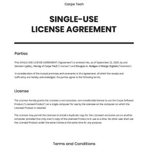Single Use License Agreement Template