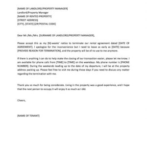 Termination Of Rental Agreement Letter By Tenant Template
