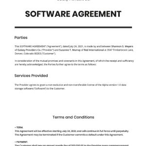 Sample Software Agreement Template