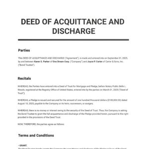 Deed of Acquittance and Discharge Template
