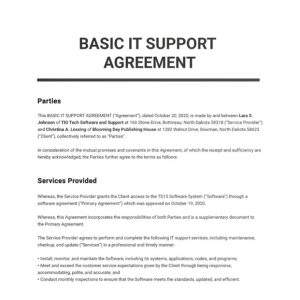 Basic IT Support Agreement Template