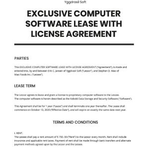 Exclusive Computer Software Lease with License Agreement Template