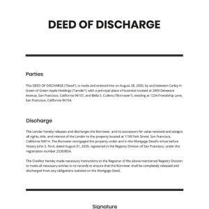 Deed of Discharge Template