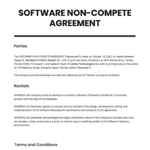 Software Non-Compete Agreement Template