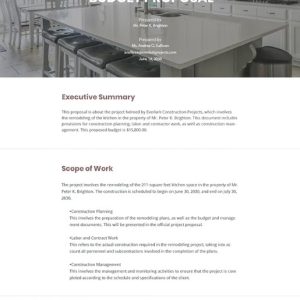 Kitchen Remodelling Budget Proposal Template