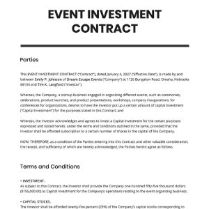 Event Investment contract Template