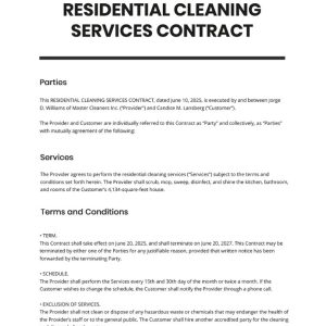 Residential Cleaning Services Contract Template