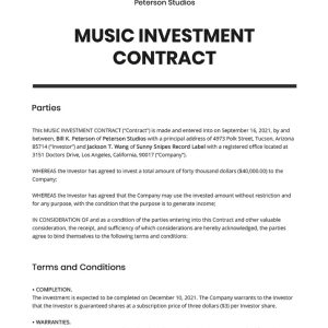 Music Investment contract Template