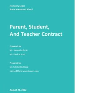 Parent Student and Teacher Contract Template