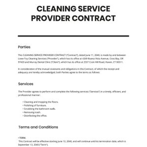 Cleaning Service Provider Contract Template