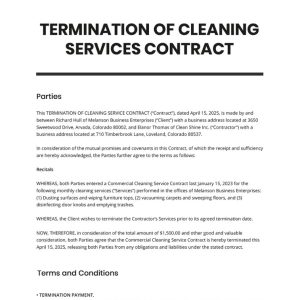 Termination of Cleaning Services Contract Template