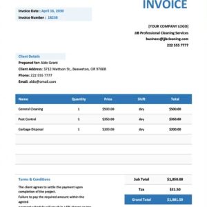 Commercial Cleaning Service Invoice Template