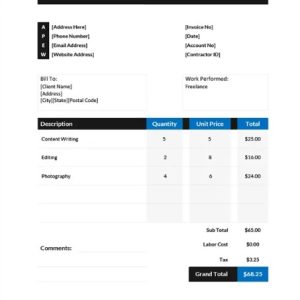 Self Employment Contractor Invoice Template