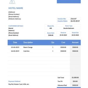 Hotel Stay Invoice Template