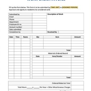 Work Order Invoice Template