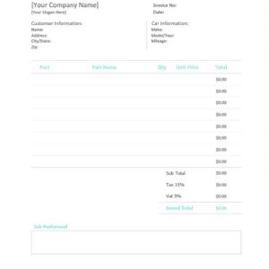 Auto Repair Invoice Template