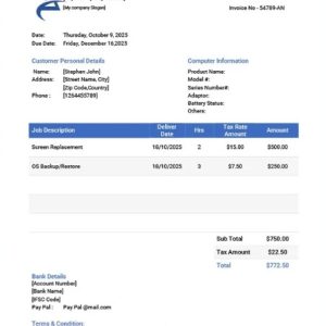Computer Repair Invoice Template