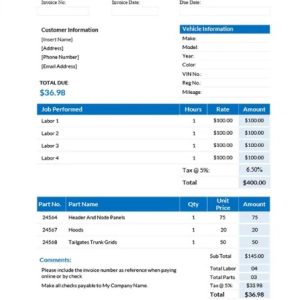 Vehicle Repair Invoice Template