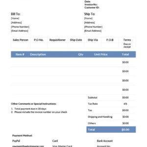 Product Sales Invoice Template