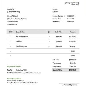 Travel And Tourism Invoice Template