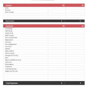 Profit and Loss Statement Template
