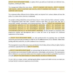Restaurant Mission Statement Template