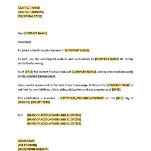 Certification Enclosing Financial Statements Template