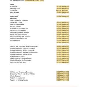 Restaurant Income Statement Template