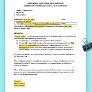 Independent Subcontractor Statement Template