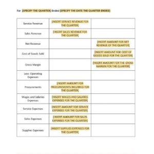 Restaurant Income Statement Quarterly Template