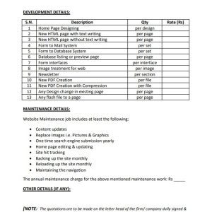 Website Maintenance Quotation Template