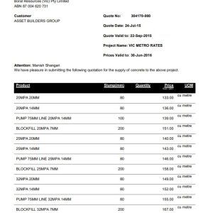 Construction Materials Quotation Template