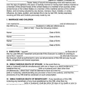 Last Will and Testament Form Template