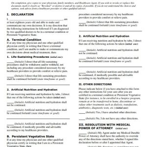 Medical and Surgical Treatment Living Will Template