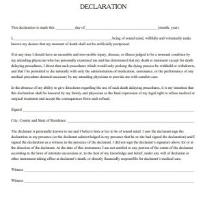 Simple Living Will Declaration Template