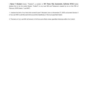 Legal Codicil to a Will Template