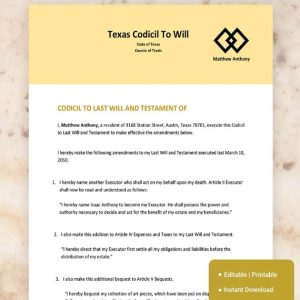 Texas Codicil To Will Template