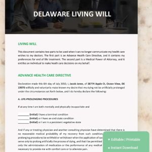 Basic Living Will Template