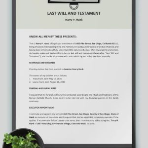 Sample Last Will And Testament Template