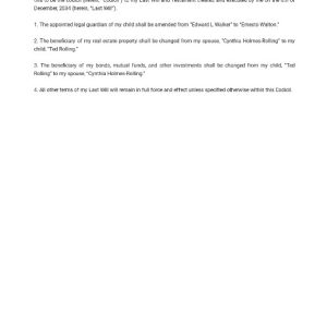 Printable Codicil to Will Template