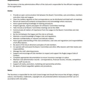 Secretary Job Description