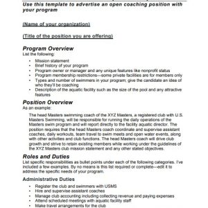 Masters Coach Job Description